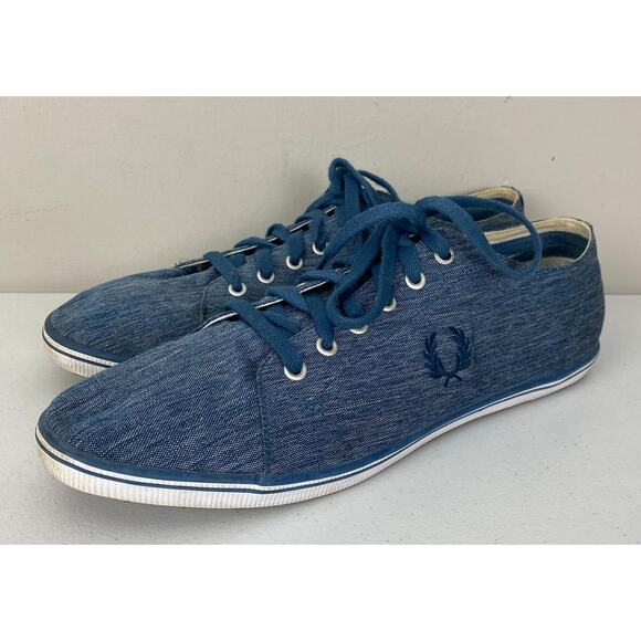 Men Fred Perry Kingston Space Dyed nylon denim jean style fashion sneakers, 12 - Picture 1 of 13